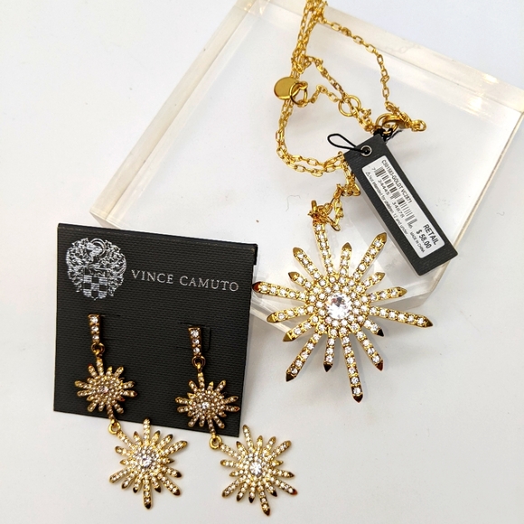 Vince Camuto Starburst Necklace and Earrings Gold-tone Jewelry Set